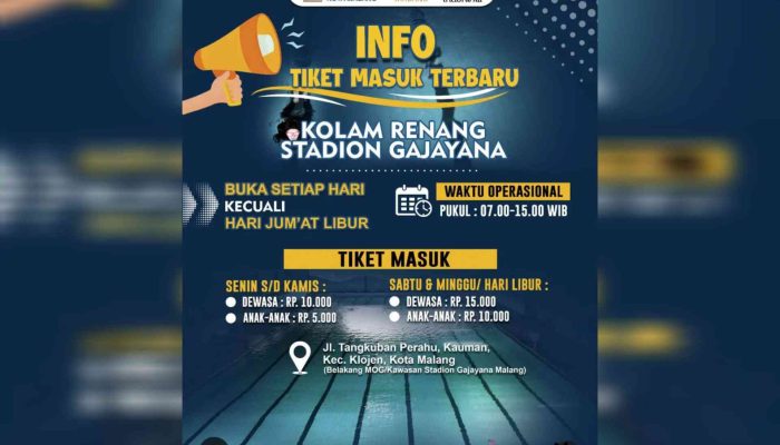 Yuk! Cek Harga Tiket Kolam Renang Stadion Gajayana Malang Terbaru 2024